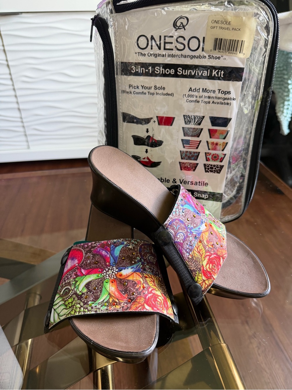 ONESOLE Multicolor Floral Pattern Interchangeable Top Slide Clogs